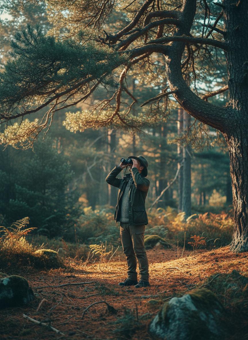 Birdwatcher in forest